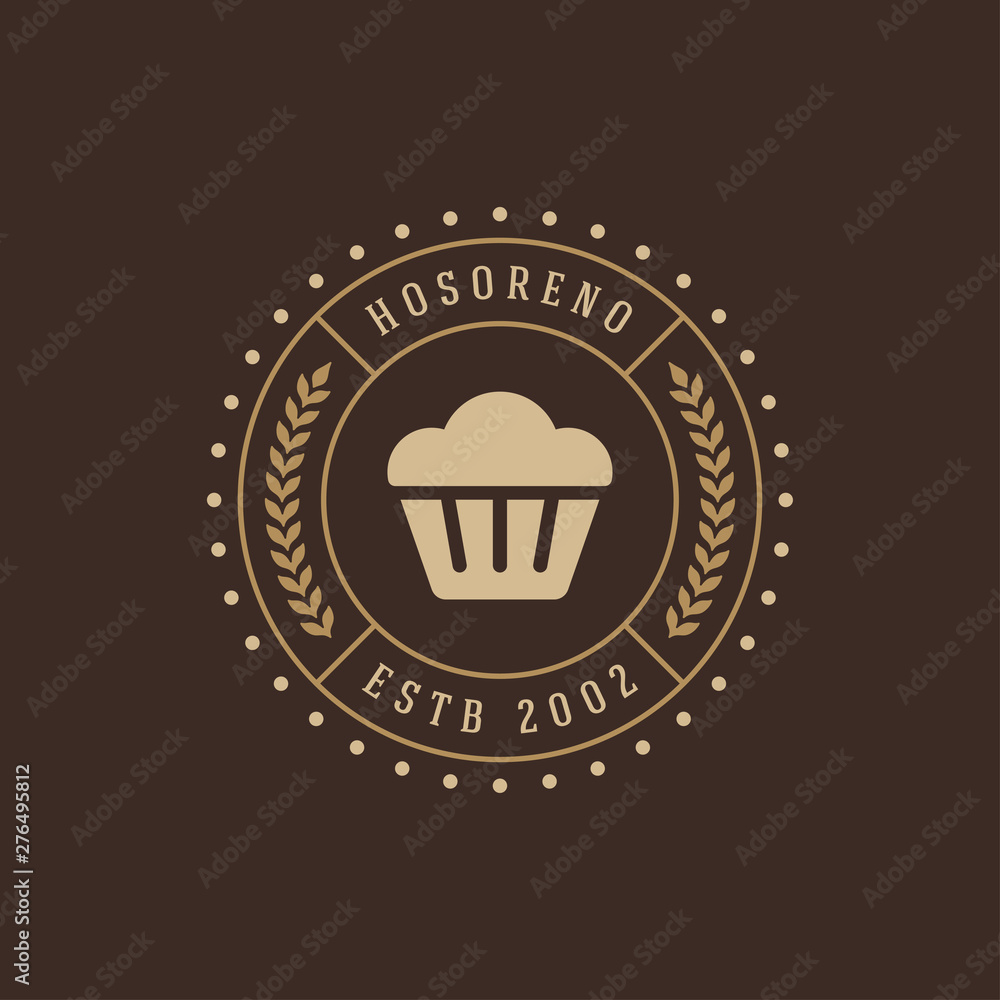 Bakery badge or label retro vector illustration cupcake symbol for ...
