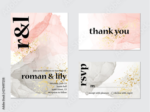 Vector Wedding Invitation Alcohol Ink Card Calligraphy Artistic
