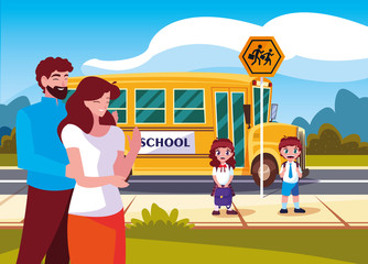 Sticker - parents goodbye to children in school bus