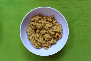 Walnut kernels paste in a bowl