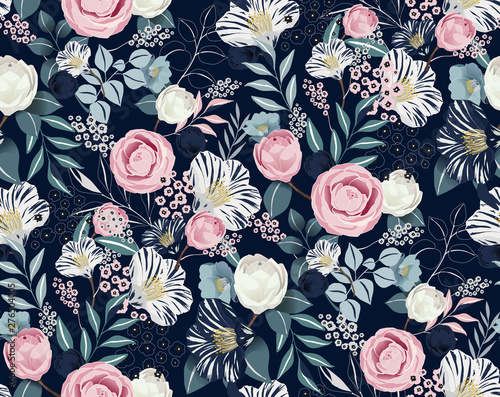 Vector illustration of a seamless floral pattern in spring for Wedding, anniversary, birthday and party Poster Mural XXL