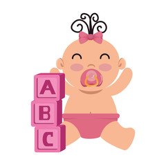 Sticker - alphabet blocks toys with baby girl