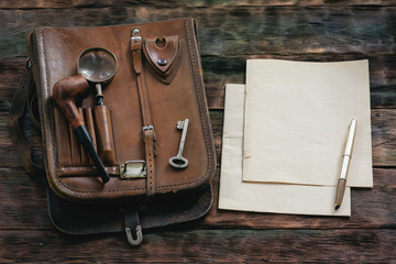 Wall Mural - top secret document or letter mock up on a detective table background.