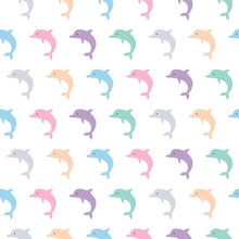 Cute Colorful Dolphins Seamless Pattern Background, Summer Print For Textile And Card Design