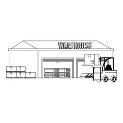 Sticker - Warehouse storage building with merchandise in black and white