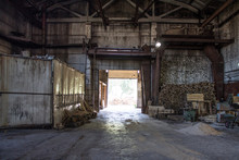The Old Industrial Wood Hangar With Equipment
