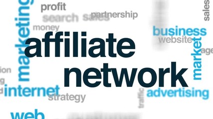 Poster - Affiliate network animated word cloud. Kinetic typography.