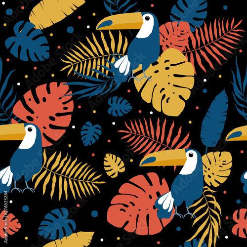 Abstract Paper Cut Toucan Seamless Pattern Background Childish