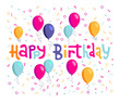 © LanaSham - Happy birthday hand drawn vector lettering design on background of pattern with balloon and festive elements. Perfect for greeting card.
