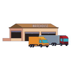 Sticker - Warehouse storage building with cargo trucks blue lines