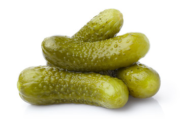delicious marinated pickled cucumbers, isolated on white background