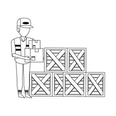 Canvas Print - Warehouse worker logistics job concept in black and white