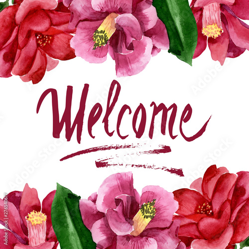 Red camelia floral botanical flower. Watercolor background illustration set. ...