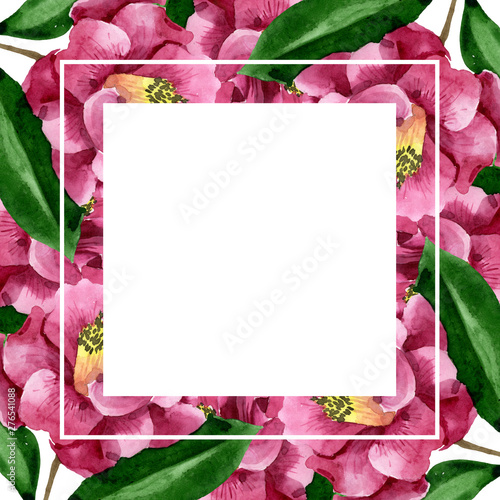 Red camelia floral botanical flower. Watercolor background illustration set. ...