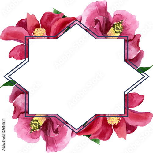 Red camelia floral botanical flower. Watercolor background illustration set. ...