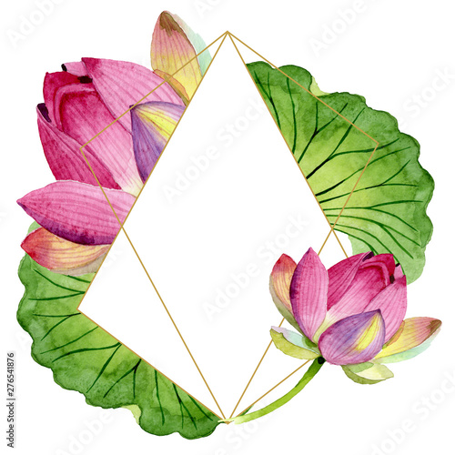 Pink lotus floral botanical flowers. Watercolor background illustration set. ...