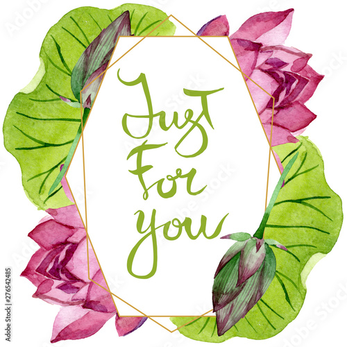 Pink lotus floral botanical flowers. Watercolor background illustration set. ...