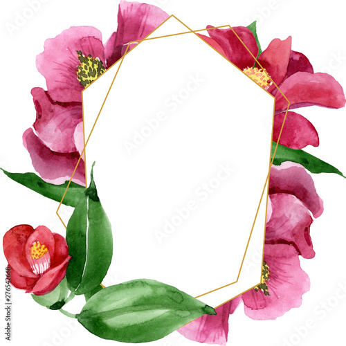 Red camelia floral botanical flower. Watercolor background illustration set. ...