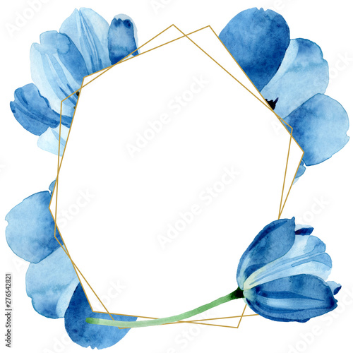 Blue tulip floral botanical flowers. Watercolor background illustration set. ...