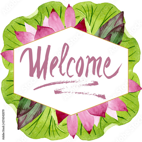 Pink lotus floral botanical flowers. Watercolor background illustration set. ...