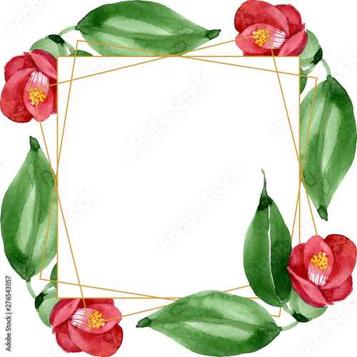 Red camelia floral botanical flower. Watercolor background illustration set. ...