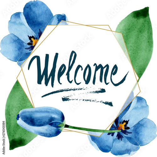 Blue tulip floral botanical flowers. Watercolor background illustration set. ...