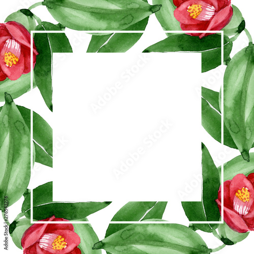 Red camelia floral botanical flower. Watercolor background illustration set. ...