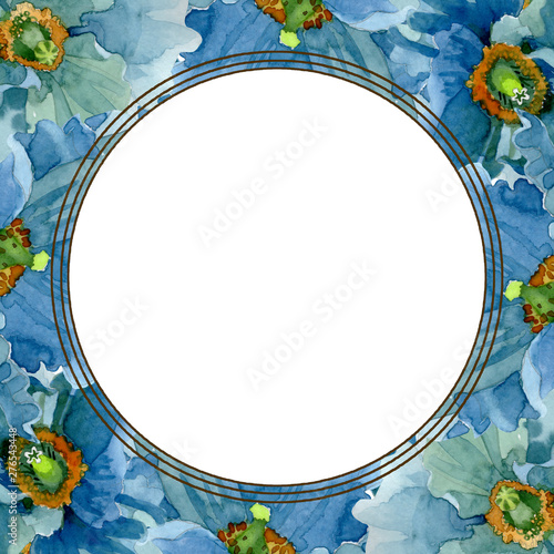 Blue poppy floral botanical flowers. Watercolor background illustration set. ...