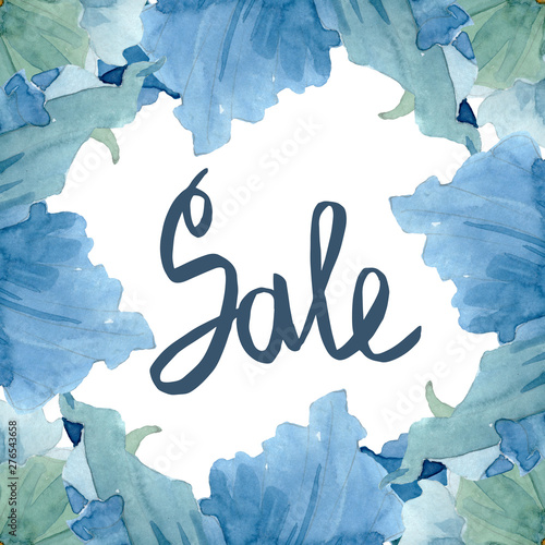 Blue poppy floral botanical flowers. Watercolor background illustration set. ...