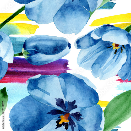 Blue tulip floral botanical flowers. Watercolor background illustration set. ...