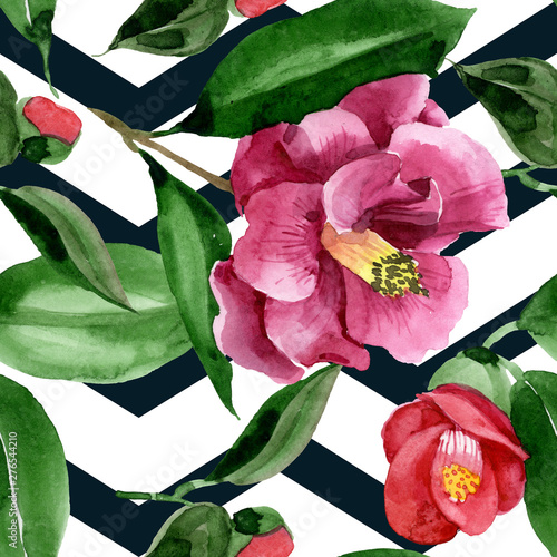 Red camelia floral botanical flower. Watercolor background illustration set. ...