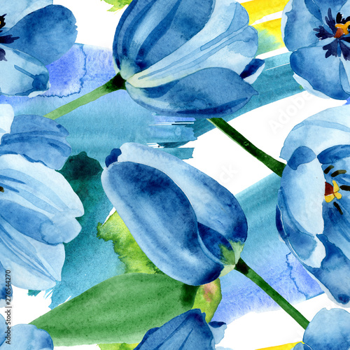 Blue tulip floral botanical flowers. Watercolor background illustration set. ...