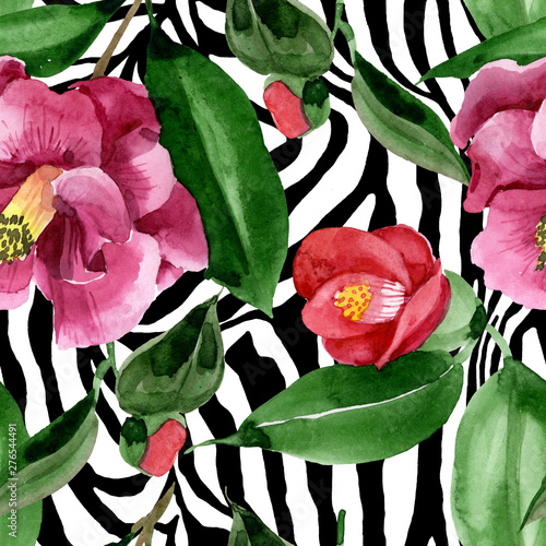 Red camelia floral botanical flower. Watercolor background illustration set. ...