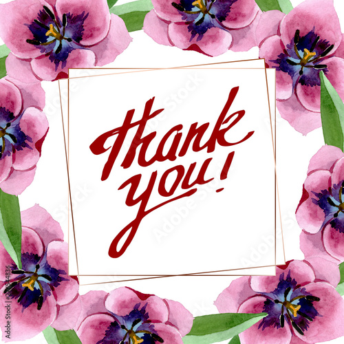 Pink tulips floral botanical flowers. Watercolor background illustration set....