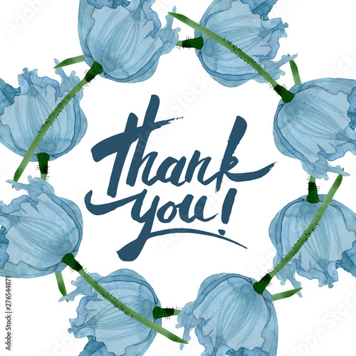 Blue poppy floral botanical flowers. Watercolor background illustration set. ...