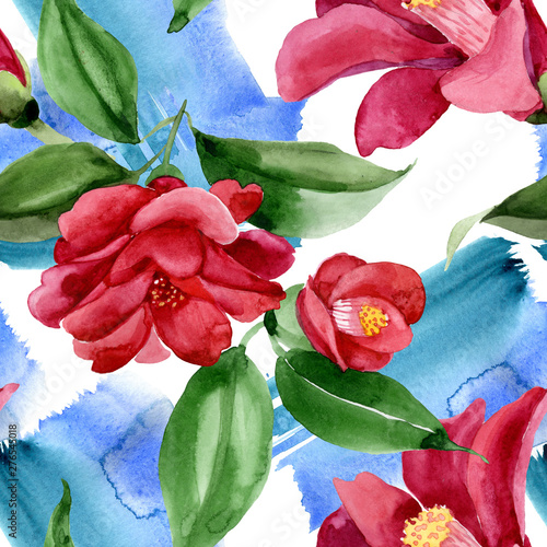 Red camelia floral botanical flower. Watercolor background illustration set. ...