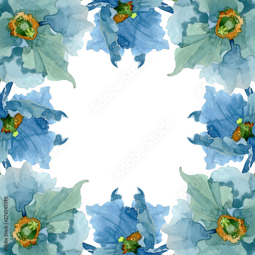 Blue poppy floral botanical flowers. Watercolor background illustration set. ...