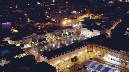 Wall Mural - Lisbon, Rossio square, Portugal, aerial city view 4k drone view