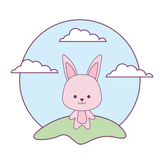 Sticker - cute rabbit animal in landscape