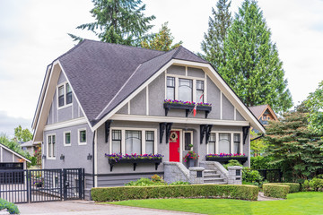 Houses in suburb at Summer in the north America. Luxury houses with nice landscape.