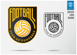 © tondruangwit - Soccer logo or Football Badge template design for football team. Sport emblem design of golden soccer ball on black  shield. Football club logo in black and white icon. Vector Illustration.