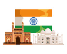 Indian Flag Country With Palaces Buildings