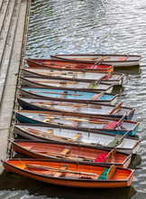 Wooden Boats For Hire Moored On The Riverside