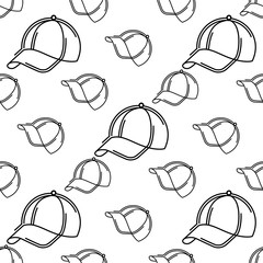 Wall Mural - Baseball Cap Icon Seamless Pattern, Base Ball Hat Design