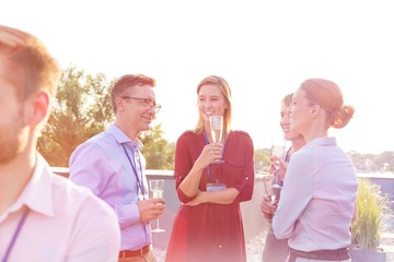 Canvas Print - Business people on a rooftop party.