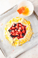 Poster - Summer strawberry pie cake galette. Top view