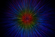 Natural Lens Zoom Explosion Radial Gradient Color Blurred Dots On Black Background With Selective Focus