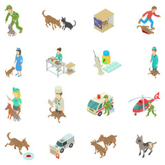 Wall Mural - Treatment of animal icons set. Isometric set of 16 treatment of animal vector icons for web isolated on white background