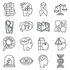 Sticker - Aging alzheimer disease icons set. Outline set of aging alzheimer disease vector icons for web design isolated on white background