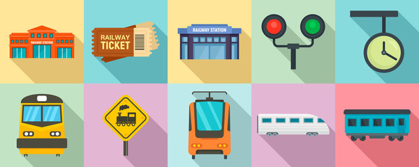 Sticker - Railway station icons set. Flat set of railway station vector icons for web design